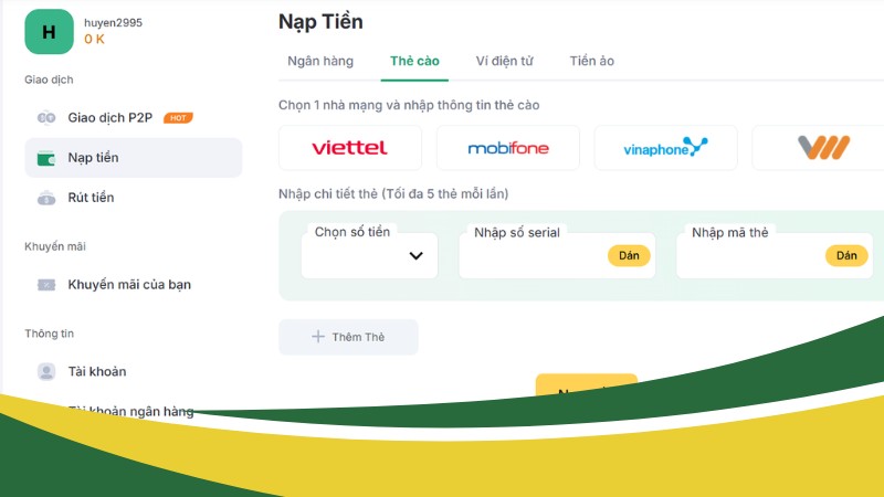 Nạp vốn vào nền tảng bằng thẻ cào là lựa chọn lý tưởng